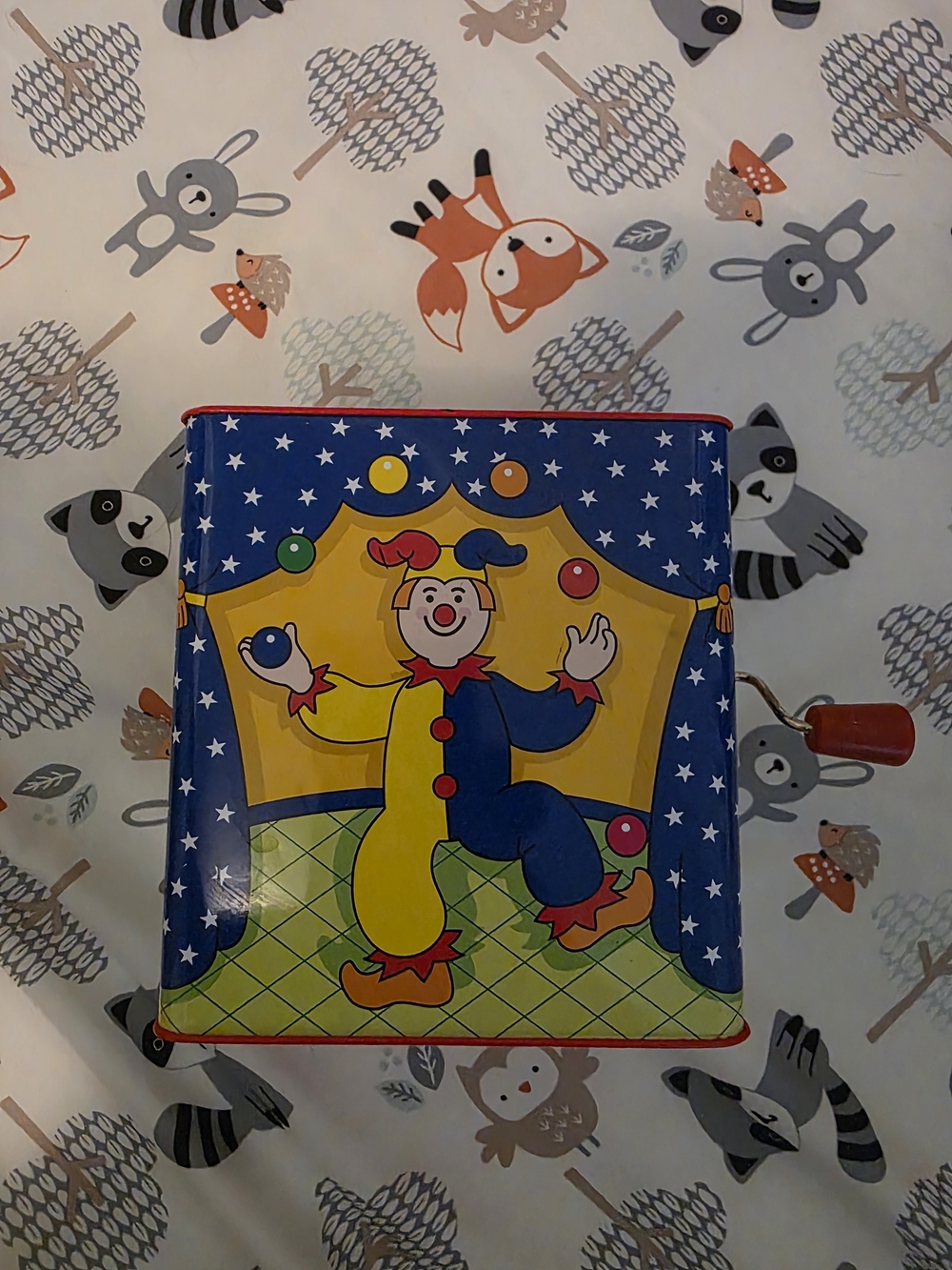Vintage Clown Music Box Toy - Blue & Yellow